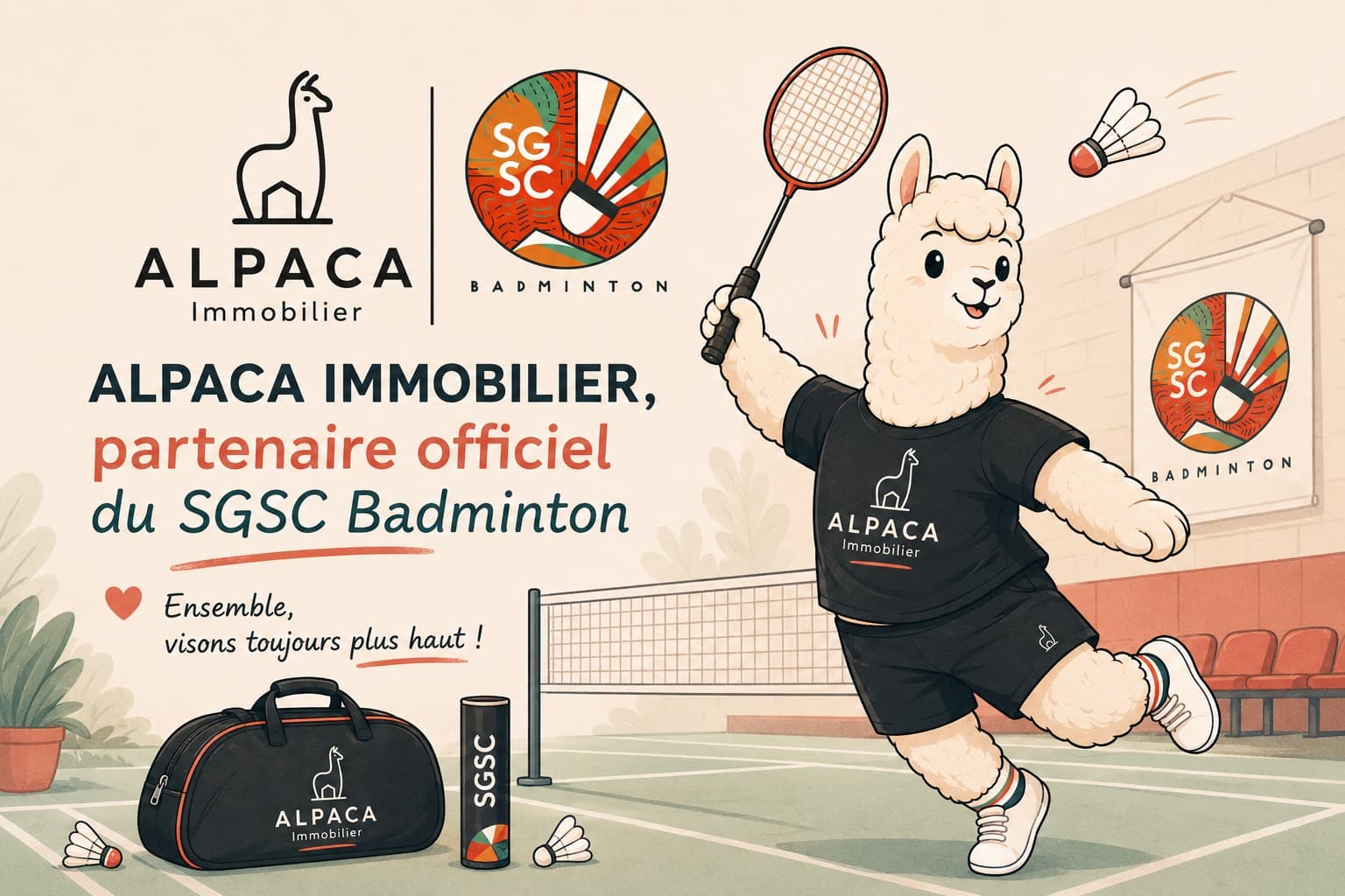 Alpaca Immobilier s'engage trois ans aux côtés du SGSC Badminton
