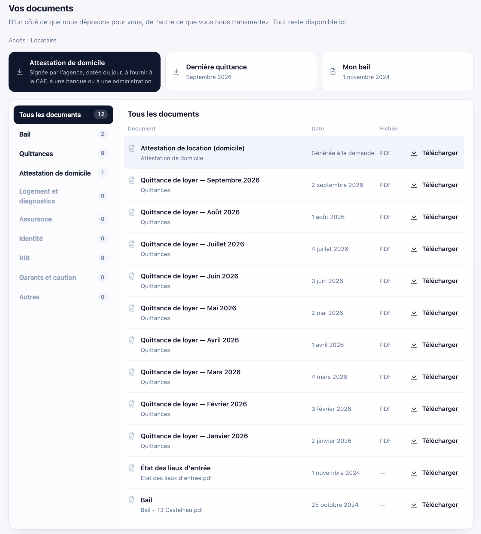 Documents du locataire : bail, état des lieux et diagnostics téléchargeables