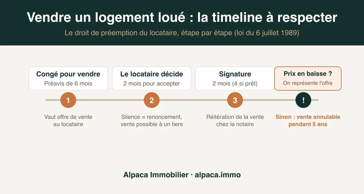 Infographie : la timeline du droit de préemption du locataire lors de la vente d'un logement loué