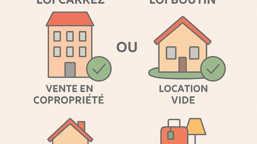 Illustration des obligations des lois Carrez et Boutin selon la vente ou location immobilière.