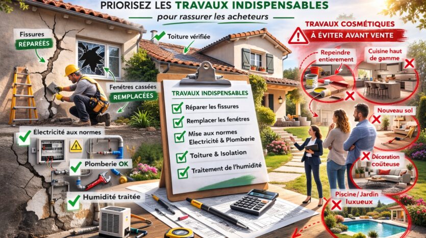 réparer fissures, remplacer fenêtres, électricité, plomberie, toiture, humidité.